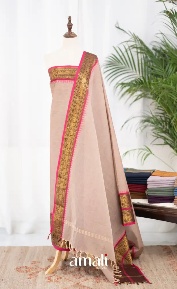 Swara Unstitched Salwar - Light Beige and Rani Pink salwar